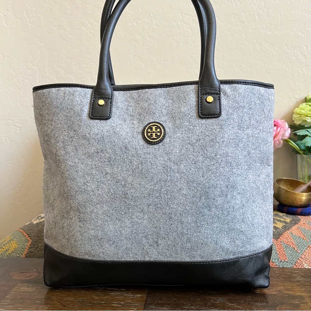 Tory Burch EMMA Gray Felt Leather Tote